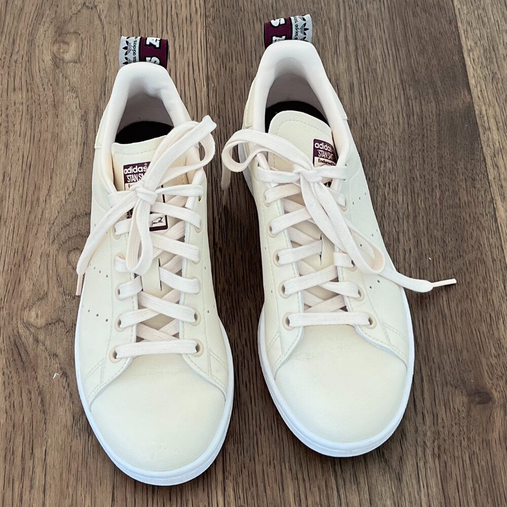 Adidas Ecru & Burgundy Stan Smith Shoes